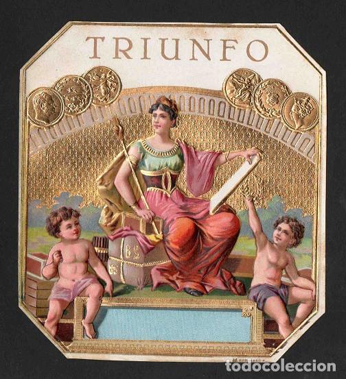 Vitolas de colecci&oacute;n: Vitola, original litograf&iacute;a. Antigua litograf&iacute;a de caja de tabacos. Triunfo.