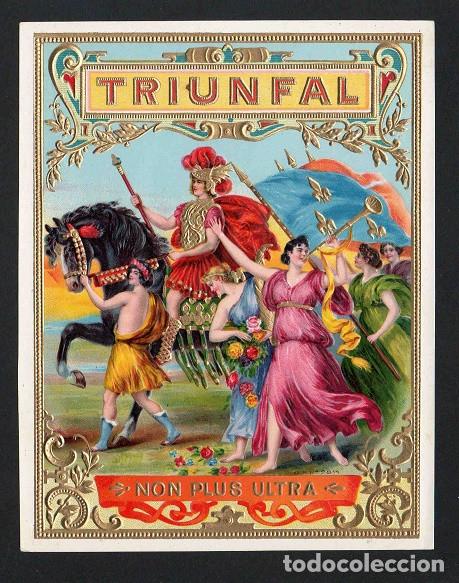 Vitolas de colecci&oacute;n: Vitola, original litograf&iacute;a. Antigua litograf&iacute;a de caja de tabacos. Triunfal.
