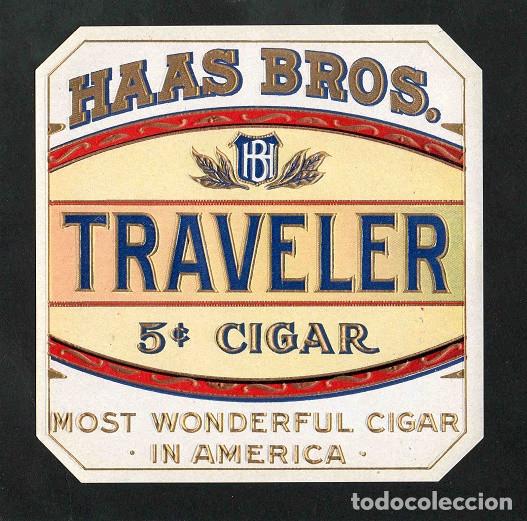 Vitolas de colecci&oacute;n: Vitola, original litograf&iacute;a. Antigua litograf&iacute;a de caja de tabacos. Traveler.