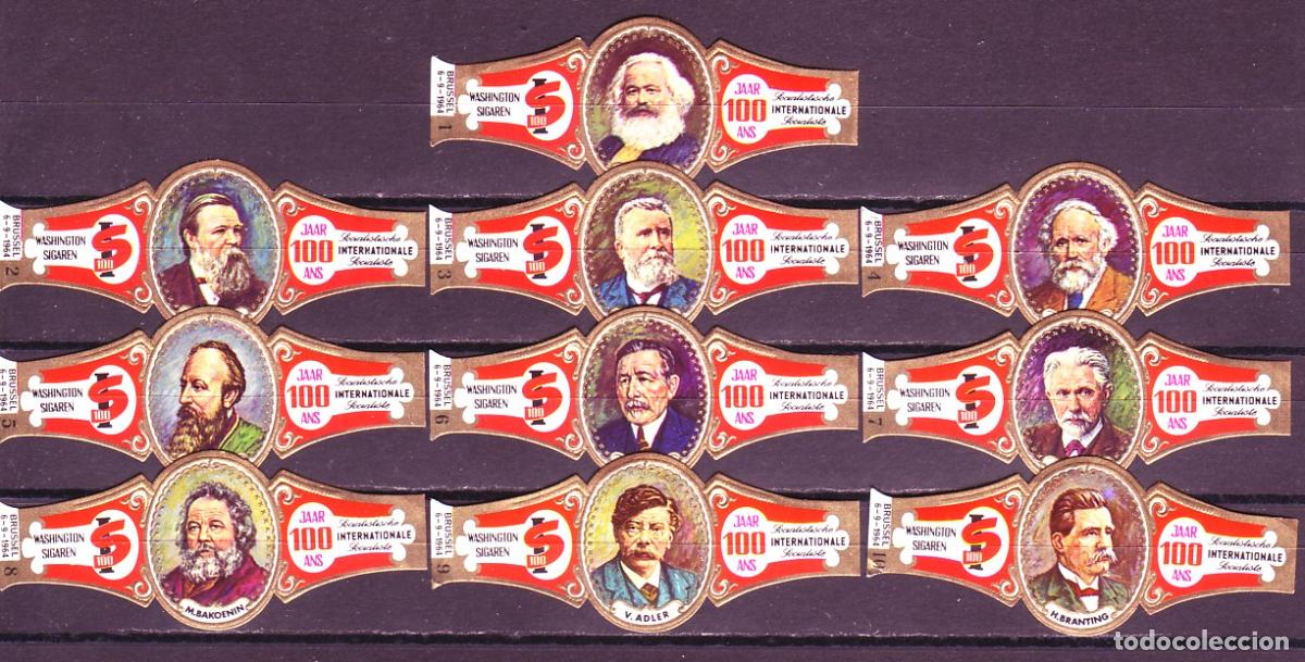 Vitolas de colecci&oacute;n: WASHINGTON, CENTENARIO DEL SOCIALISMO, 10 VITOLAS, SERIE COMPLETA.
