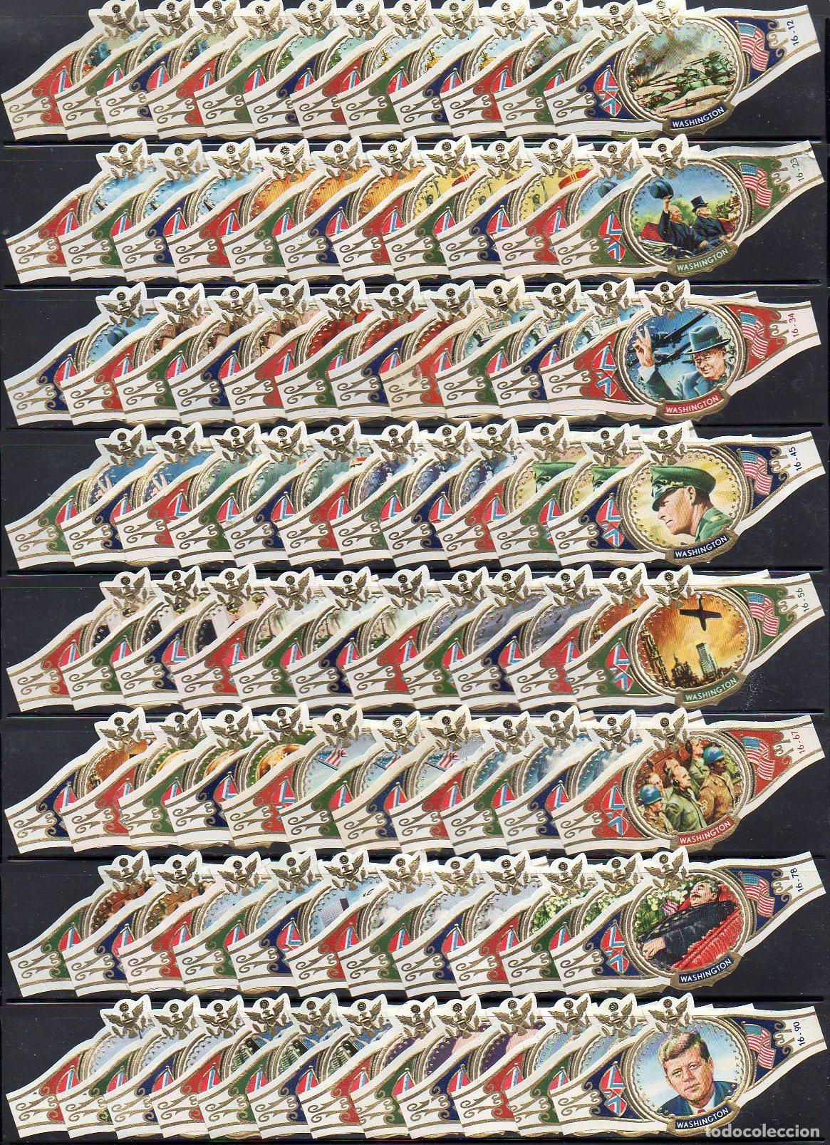 Vitolas de colecci&oacute;n: WASHINGTON, HISTORIA DE AMERICA, SERIE XVI, 90 VITOLAS, SERIE COMPLETA.