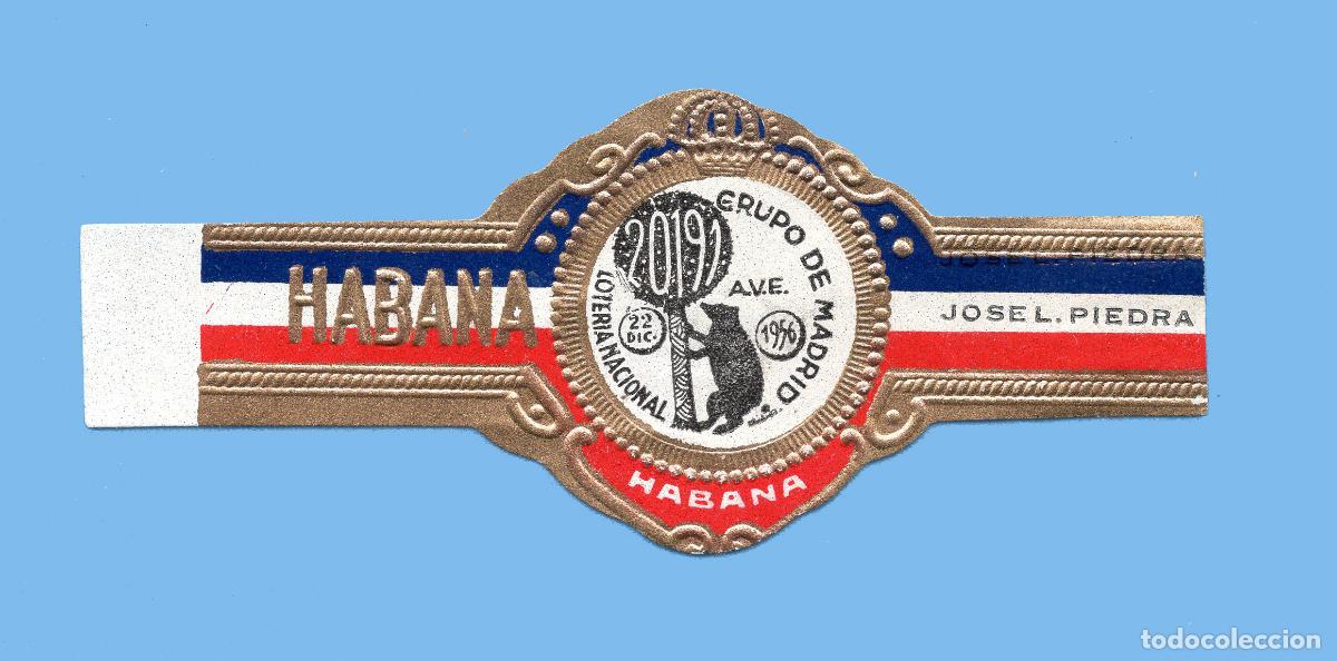 Vitolas de colecci&oacute;n: VITOLA CUBANA ANTIGUA - MARCA JOSE LUIS PIEDRA - A.V.E GRUPO MADRID. LOTERIA NAVIDAD 1956