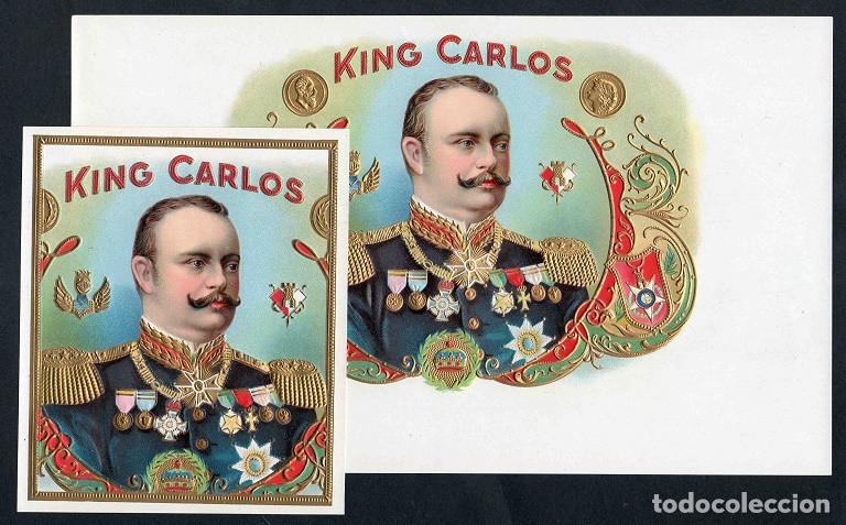 Vitolas de colecci&oacute;n: Vitolas, original litograf&iacute;as. Antiguas litograf&iacute;as de caja de tabacos. Carlos 1&ordm; de Portugal.