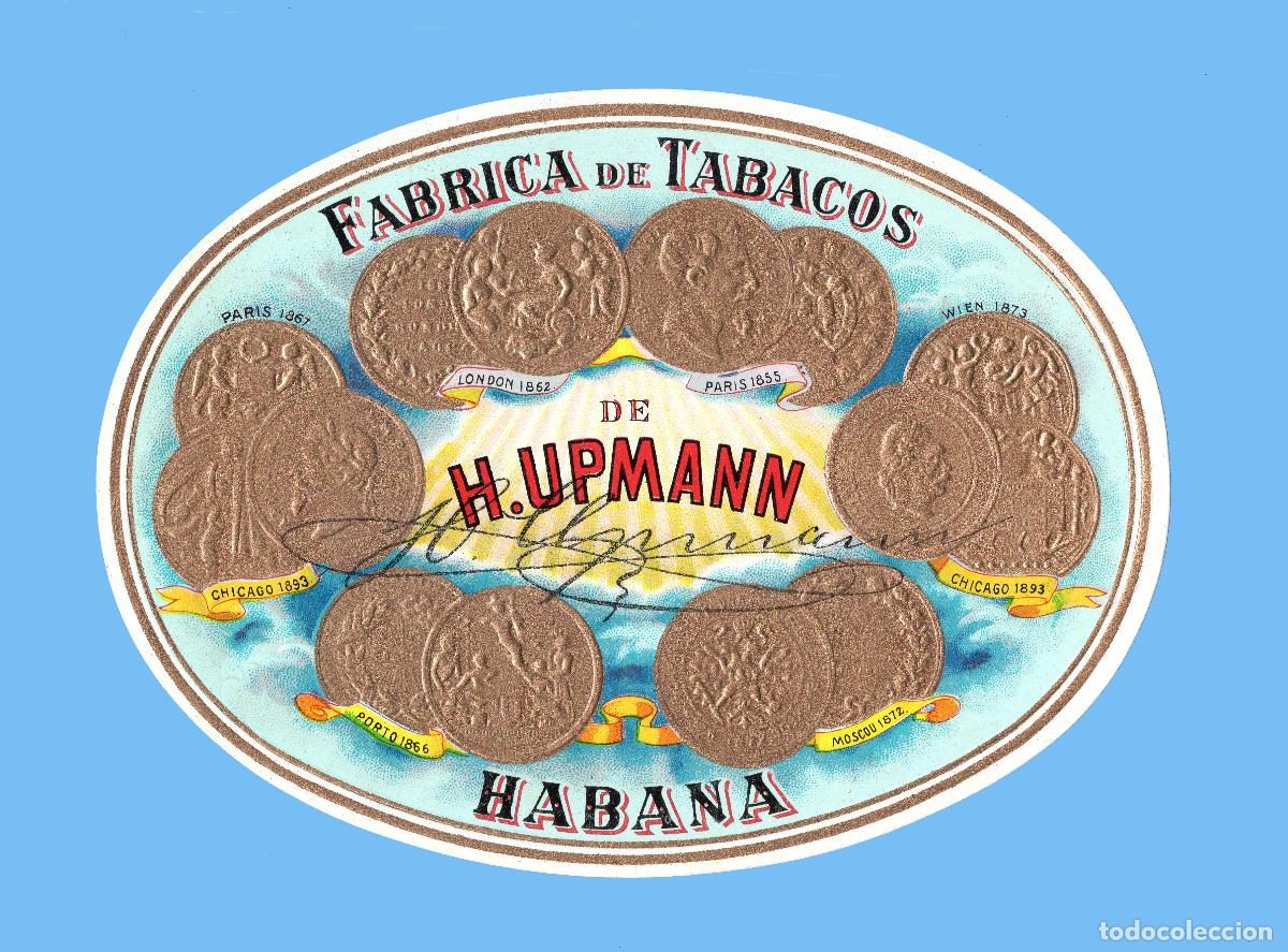 Vitolas de colecci&oacute;n: ANTIGUA ETIQUETA DE CAJA DE PUROS (HABILITACI&Oacute;N) - TAPACLAVOS - MARCA H. UPMANN (CUBA)