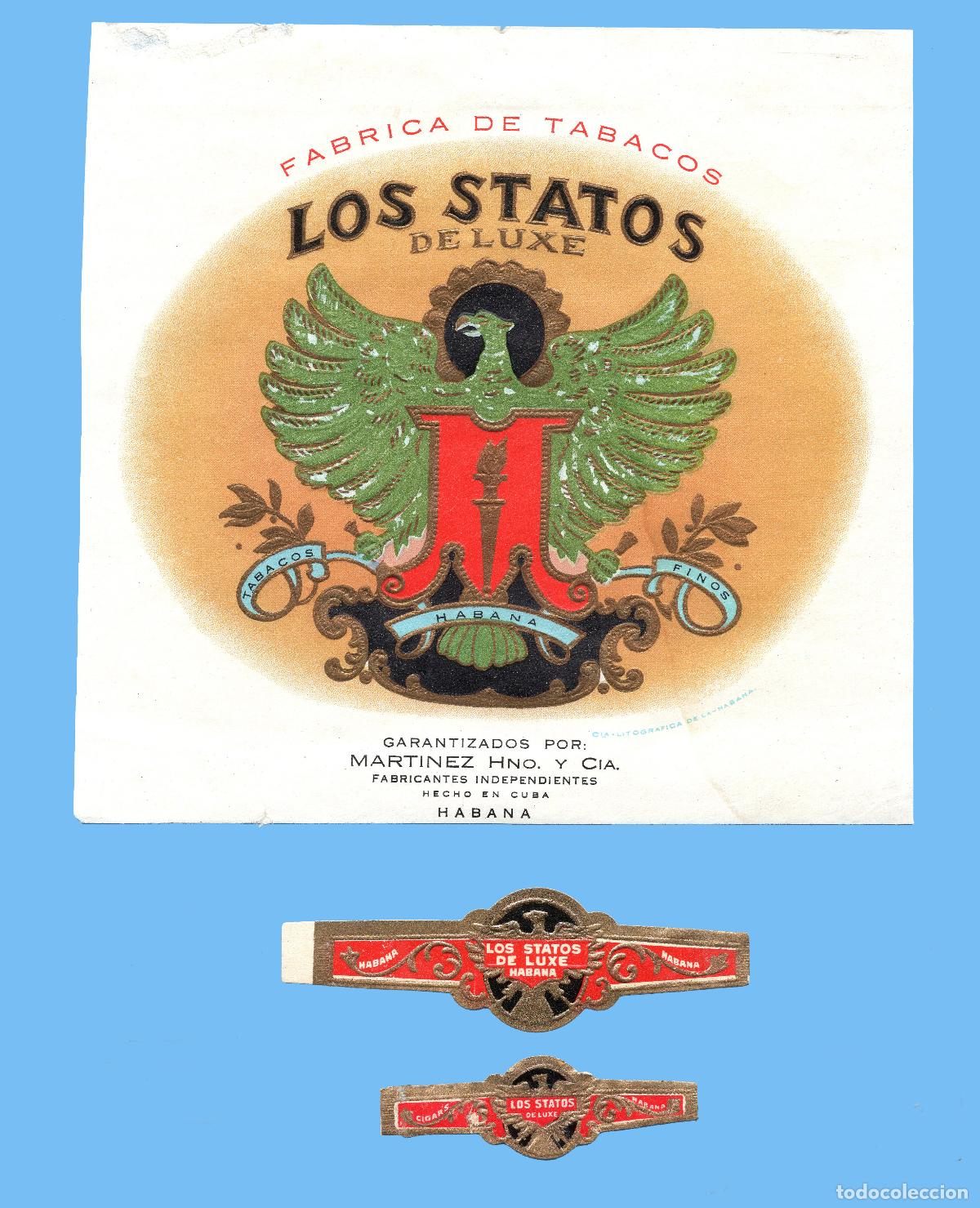 Vitolas de colecci&oacute;n: ANTIGUA ETIQUETA DE CAJA DE PUROS (HABILITACI&Oacute;N) - VISTA - MARCA LOS STATOS (CUBA)