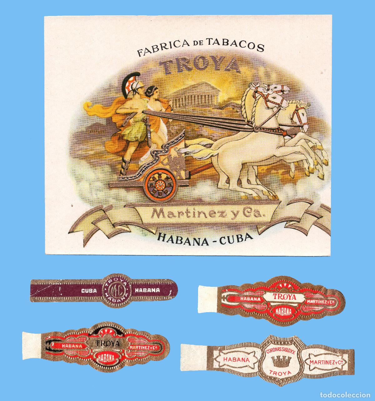 Vitolas de colecci&oacute;n: ANTIGUA ETIQUETA DE CAJA DE PUROS (HABILITACI&Oacute;N) - VISTA - MARCA TROYA (CUBA)