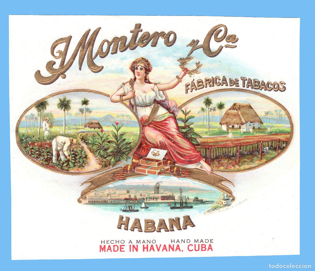 Vitolas de colecci&oacute;n: ANTIGUA ETIQUETA DE CAJA DE PUROS (HABILITACI&Oacute;N) - VISTA - MARCA MONTERO Y CA. (CUBA)
