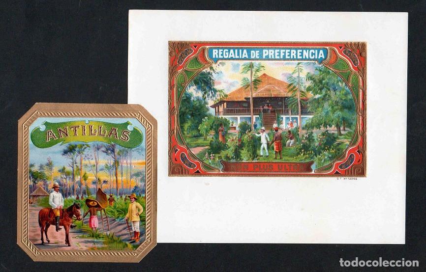 Vitolas de colecci&oacute;n: Vitolas, original litograf&iacute;as. Antiguas litograf&iacute;as de caja de tabacos. Antillas.