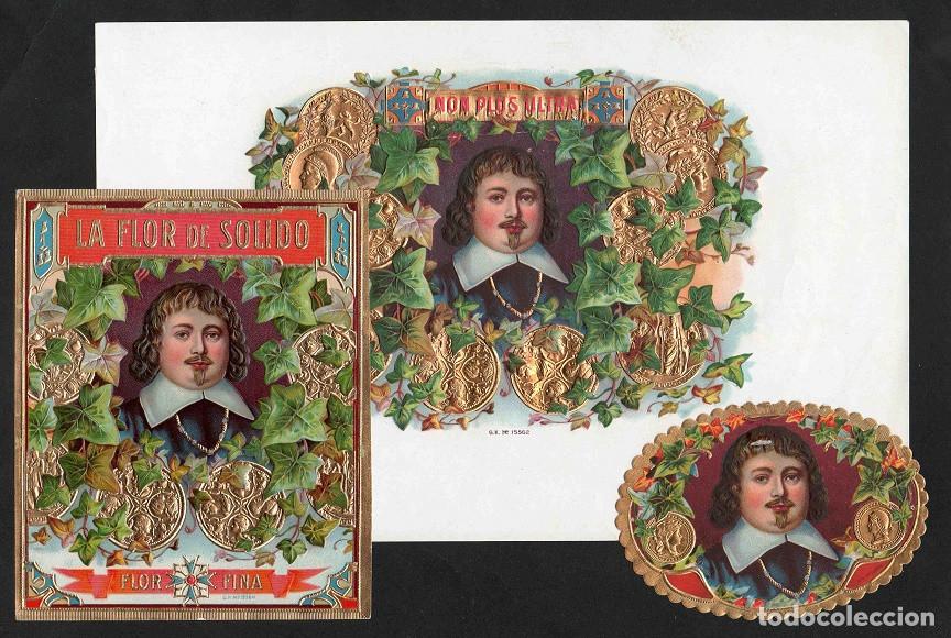Vitolas de colecci&oacute;n: Vitolas, original litograf&iacute;as. Antiguas litograf&iacute;as de cajas de tabacos. La Flor de Solido.