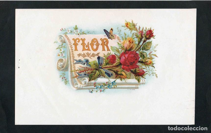 Vitolas de colecci&oacute;n: Vitola, original litograf&iacute;a. Antigua litograf&iacute;a de caja de tabacos. Flor (Gebruder Klingenberg).