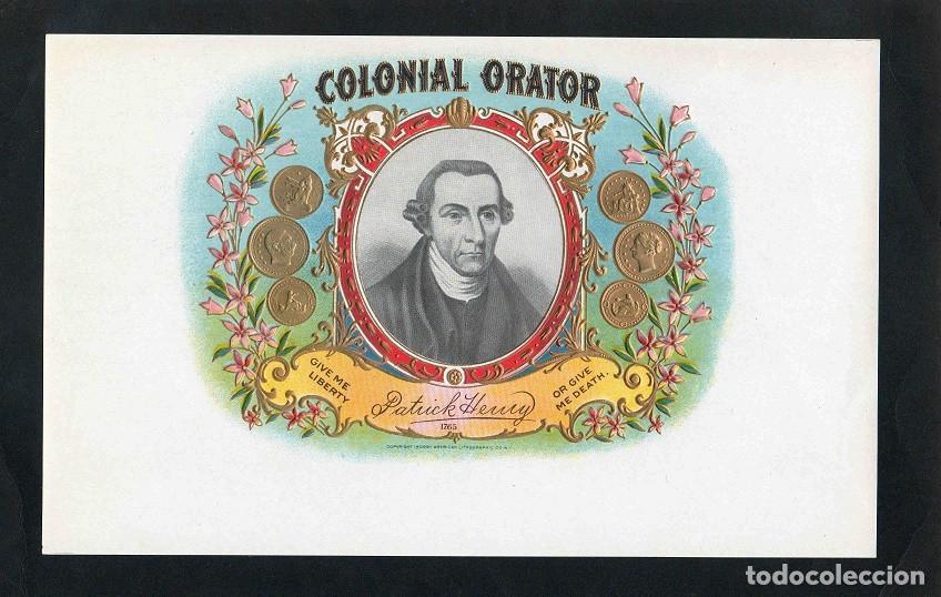 Vitolas de colecci&oacute;n: Vitola, original litograf&iacute;a. Antigua litograf&iacute;a de caja de tabacos. Colonial Orator.