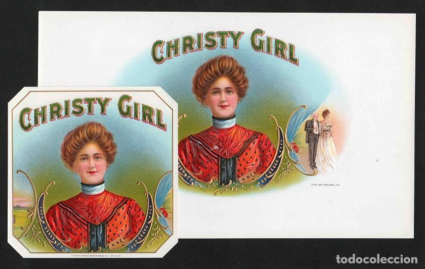 Vitolas de colecci&oacute;n: Vitolas, original litograf&iacute;as. Antiguas litograf&iacute;as de caja de tabacos. Christy Girl.