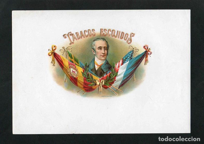 Vitolas de colecci&oacute;n: Vitola, original litograf&iacute;a. Antigua litograf&iacute;a de caja de tabacos. Tabacos Escojidos.