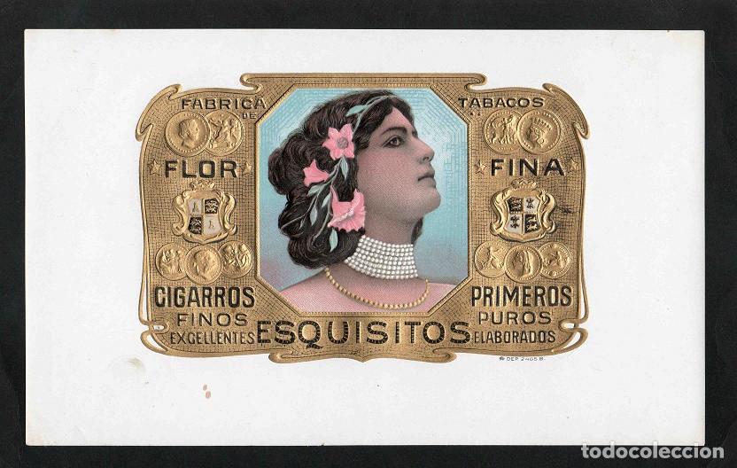 Vitolas de colecci&oacute;n: Vitola, original litograf&iacute;a. Antigua litograf&iacute;a de caja de tabacos. Esquisitos.