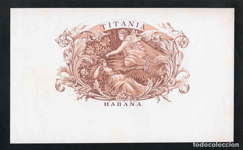Vitolas de colecci&oacute;n: Vitola, original litograf&iacute;a. Antigua litograf&iacute;a de caja de tabacos. Titania (Habana).