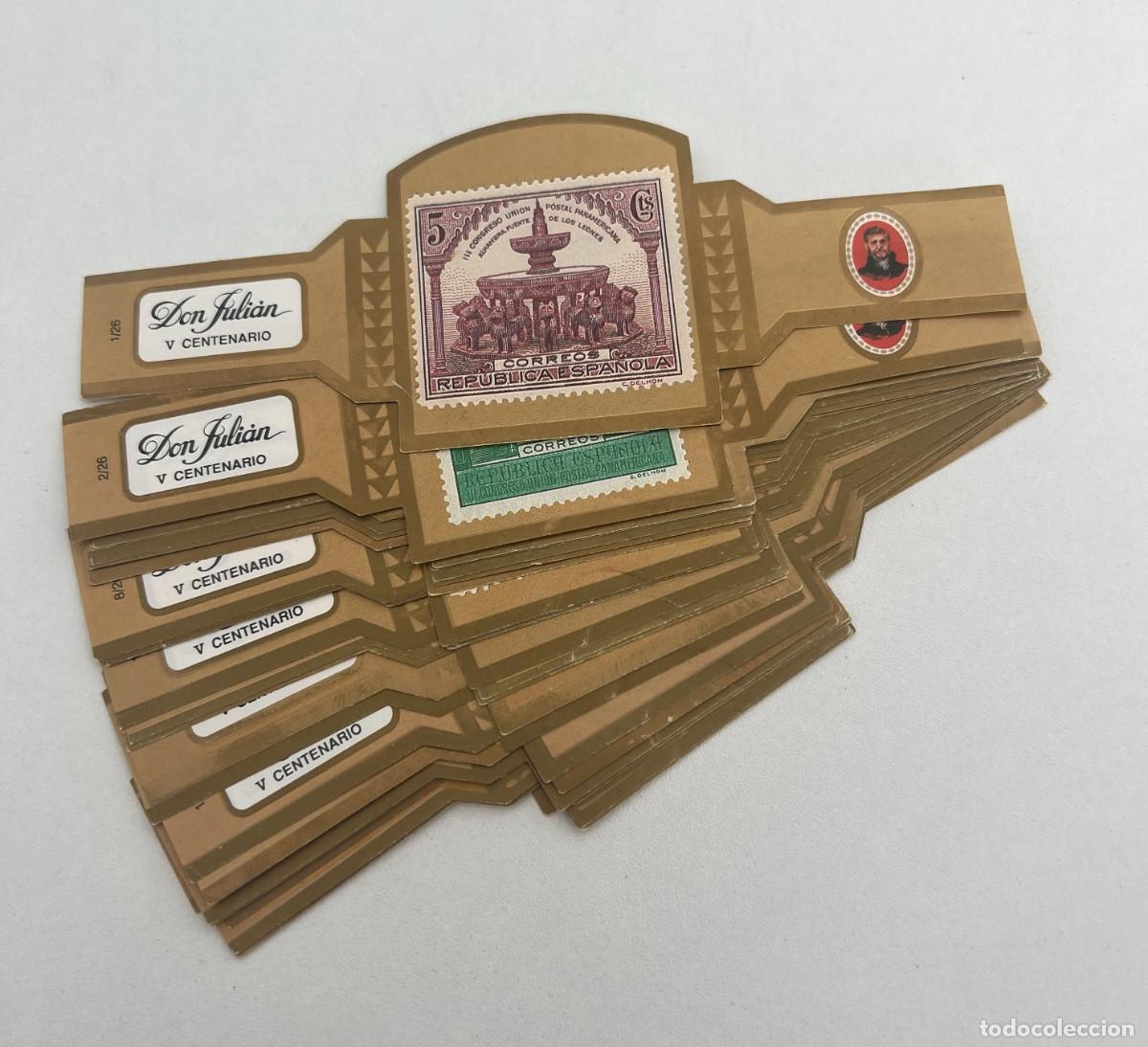 Vitolas de colecci&oacute;n: DON JULI&Aacute;N &ndash; V CENTENARIO &ndash; III CONGRESO UNI&Oacute;N POSTAL PANAMERICANA &ndash; LOTE DE 18 VITOLAS