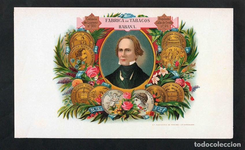 Vitolas de colecci&oacute;n: Vitola, original litograf&iacute;a. Antigua litograf&iacute;a de caja de tabacos. Henry Clay (Habana).