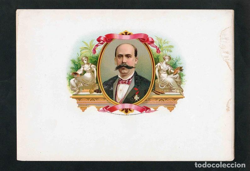 Vitolas de colecci&oacute;n: Vitola, original litograf&iacute;a. Antigua litograf&iacute;a de caja de tabacos. Emilio Castelar (Untitled).