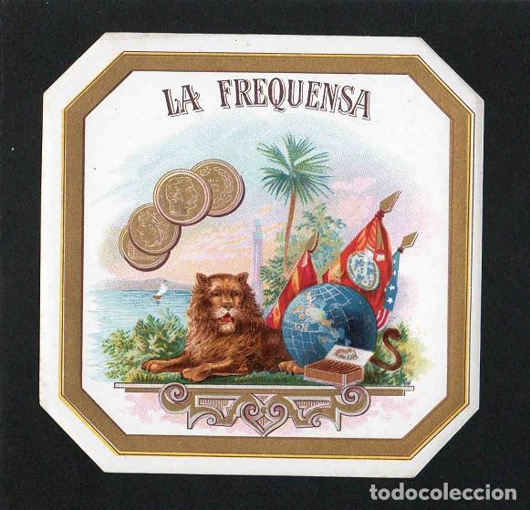 Vitolas de colecci&oacute;n: Vitola, original litograf&iacute;a. Antigua litograf&iacute;a de caja de tabacos. La Frecuensa.