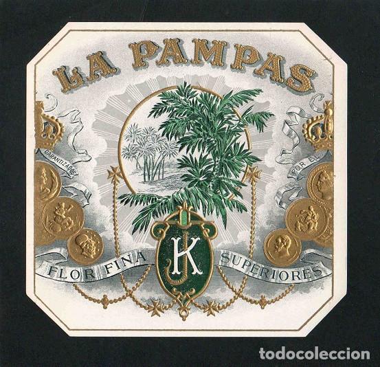 Vitolas de colecci&oacute;n: Vitola, original litograf&iacute;a. Antigua litograf&iacute;a de caja de tabacos. Las Pampas.