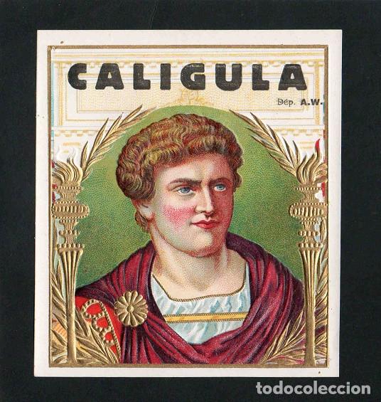 Vitolas de colecci&oacute;n: Vitola, original litograf&iacute;a. Antigua litograf&iacute;a de caja de tabacos. Caligula.