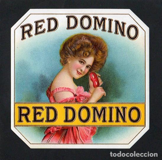Vitolas de colecci&oacute;n: Vitola, original litograf&iacute;a. Antigua litograf&iacute;a de caja de tabacos. Red Domino.