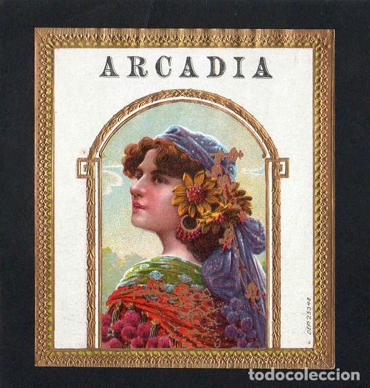 Vitolas de colecci&oacute;n: Vitola, original litograf&iacute;a. Antigua litograf&iacute;a de caja de tabacos. Arcadia.