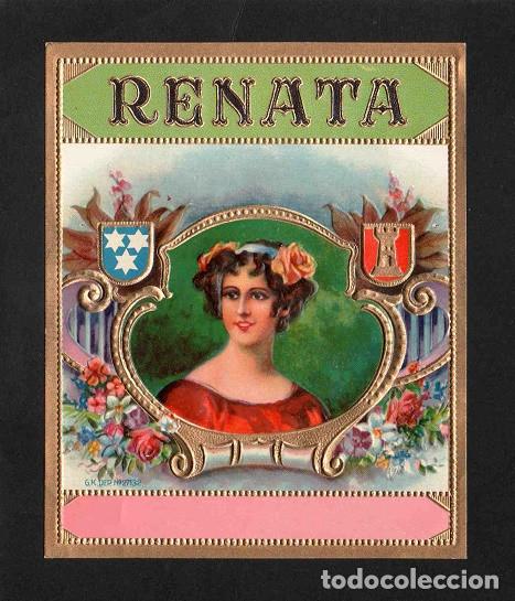 Vitolas de colecci&oacute;n: Vitola, original litograf&iacute;a. Antigua litograf&iacute;a de caja de tabacos. Renata.