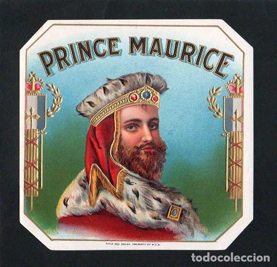 Vitolas de colecci&oacute;n: Vitola, original litograf&iacute;a. Antigua litograf&iacute;a de caja de tabacos. Prince Maurice (1891-1914).