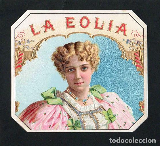 Vitolas de colecci&oacute;n: Vitola, original litograf&iacute;a. Antigua litograf&iacute;a de caja de tabacos. La Eolia.