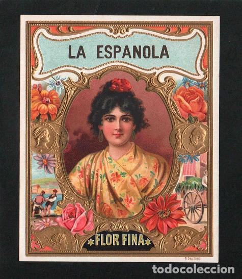 Vitolas de colecci&oacute;n: Vitola, original litograf&iacute;a. Antigua litograf&iacute;a de caja de tabacos. La Espanola.