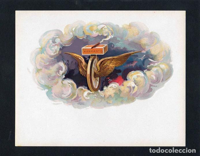 Vitolas de colecci&oacute;n: Vitola, original litograf&iacute;a. Antigua litograf&iacute;a de caja de tabacos. Amaranto.