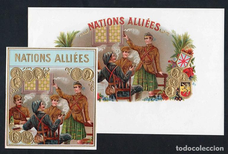 Vitolas de colecci&oacute;n: Vitolas, original litograf&iacute;as. Antiguas litograf&iacute;as de caja de tabacos. Nations Alli&eacute;es.