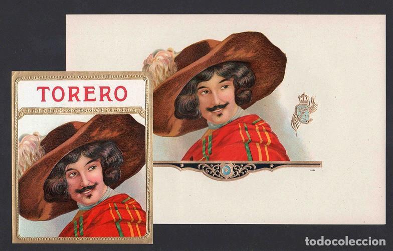 Vitolas de colecci&oacute;n: Vitolas, original litograf&iacute;as. Antiguas litograf&iacute;as de caja de tabacos. Torero.