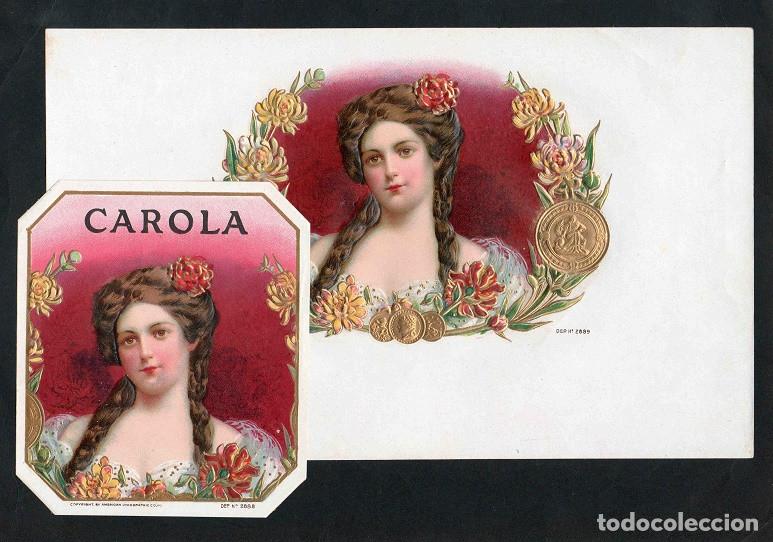 Vitolas de colecci&oacute;n: Vitolas, original litograf&iacute;as. Antiguas litograf&iacute;as de caja de tabacos. Carola.
