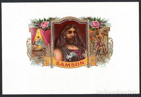 Vitolas de colecci&oacute;n: Vitola, original litograf&iacute;a. Antigua litograf&iacute;a de caja de tabacos. Samson.