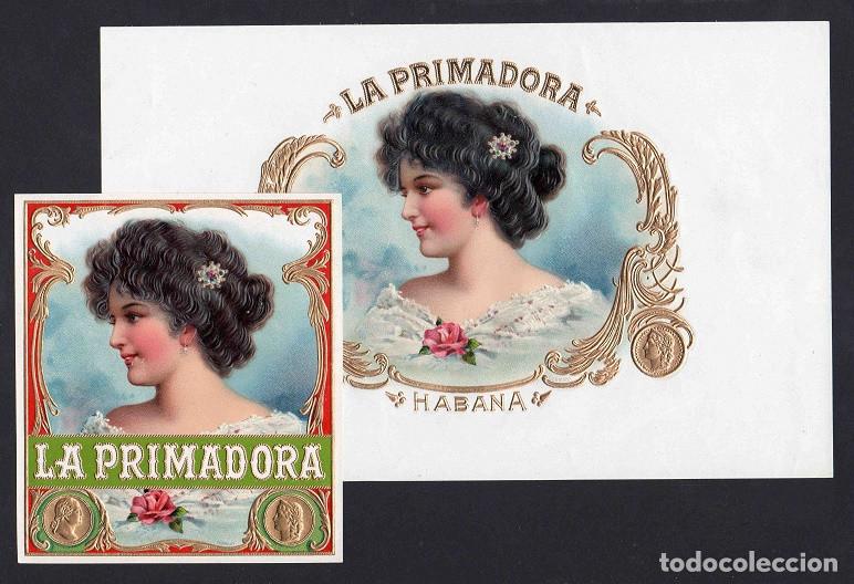 Vitolas de colecci&oacute;n: Vitolas, original litograf&iacute;as. Antiguas litograf&iacute;as de caja de tabacos. La Primadora (Habana).