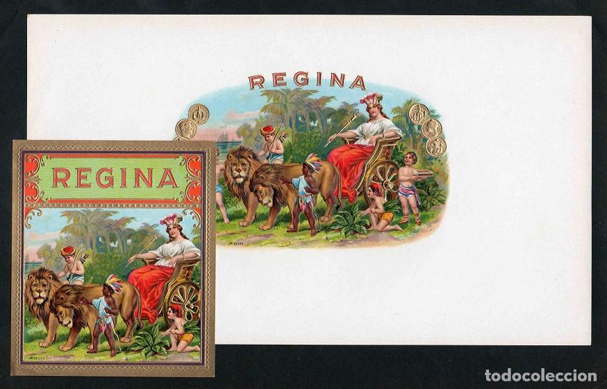 Vitolas de colecci&oacute;n: Vitolas, original litograf&iacute;as. Antiguas litograf&iacute;as de caja de tabacos. Regina.