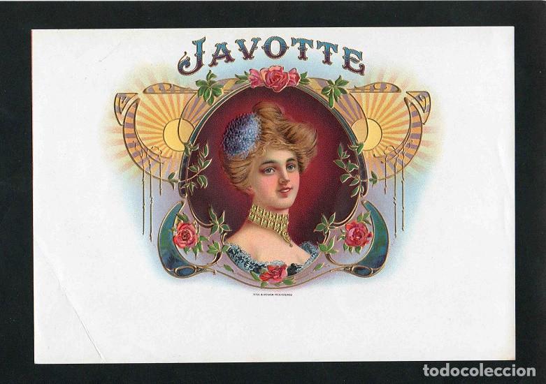 Vitolas de colecci&oacute;n: Vitola, original litograf&iacute;a. Antigua litograf&iacute;a de caja de tabacos. Javotte.