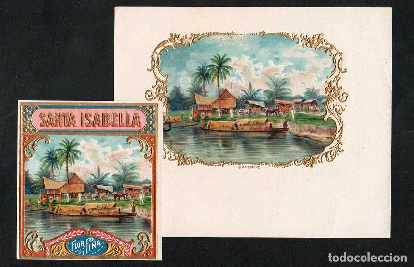 Vitolas de colecci&oacute;n: Vitolas, original litograf&iacute;as. Antiguas litograf&iacute;as de caja de tabacos. Santa Isabella.