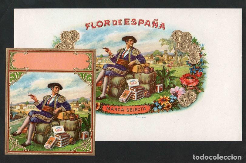 Vitolas de colecci&oacute;n: Vitolas, original litograf&iacute;as. Antiguas litograf&iacute;as de caja de tabacos. Flor de Espa&ntilde;a.