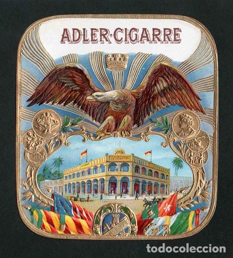 Vitolas de colecci&oacute;n: Vitola, original litograf&iacute;a. Antigua litograf&iacute;a de caja de tabacos. Adler Cigare.