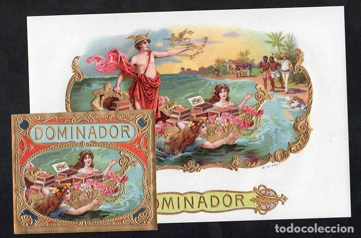 Vitolas de colecci&oacute;n: Vitolas, original litograf&iacute;as. Antiguas litograf&iacute;as de caja de tabacos. Dominador.