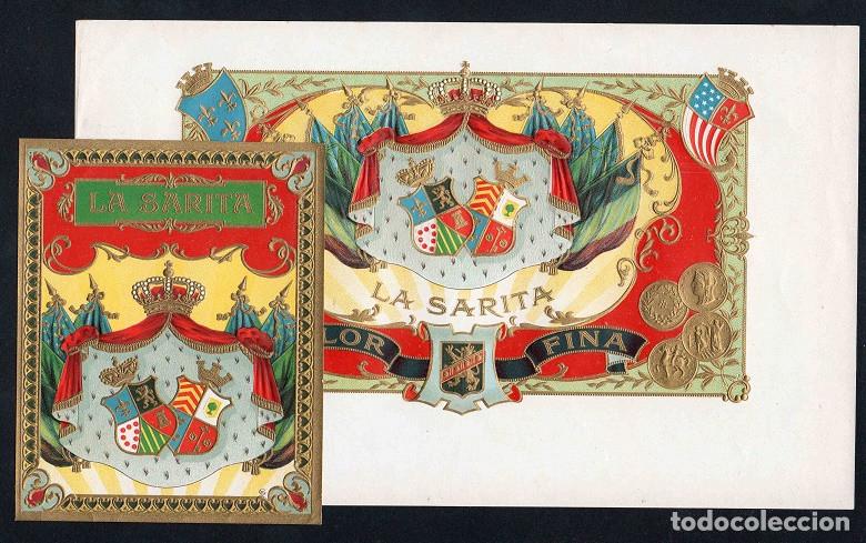 Vitolas de colecci&oacute;n: Vitolas, original litograf&iacute;as. Antiguas litograf&iacute;as de caja de tabacos. La Sarita.