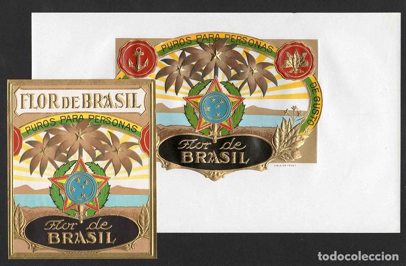 Vitolas de colecci&oacute;n: Vitolas, original litograf&iacute;as. Antiguas litograf&iacute;as de caja de tabacos. Flor de Brasil.