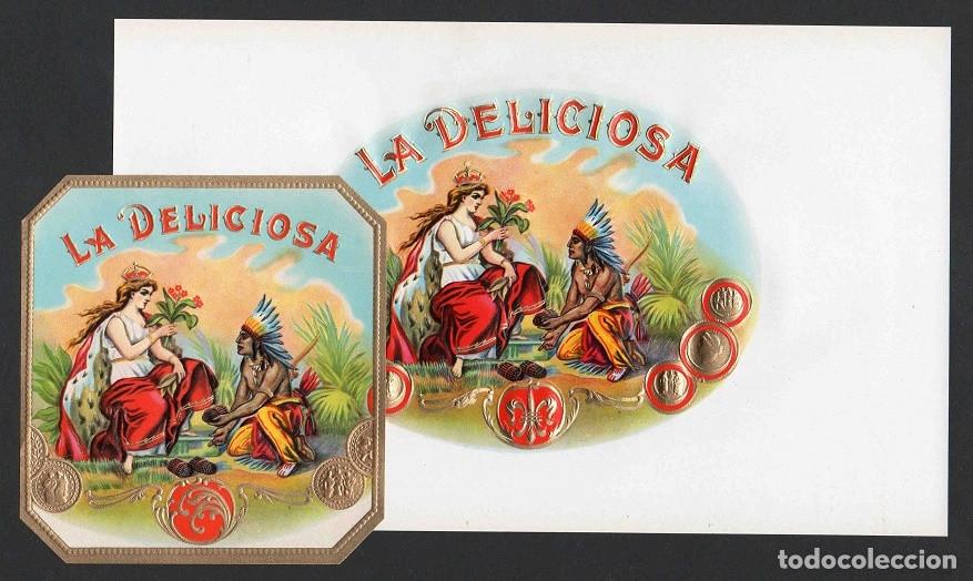 Vitolas de colecci&oacute;n: Vitolas, original litograf&iacute;as. Antiguas litograf&iacute;as de caja de tabacos. La Deliciosa.