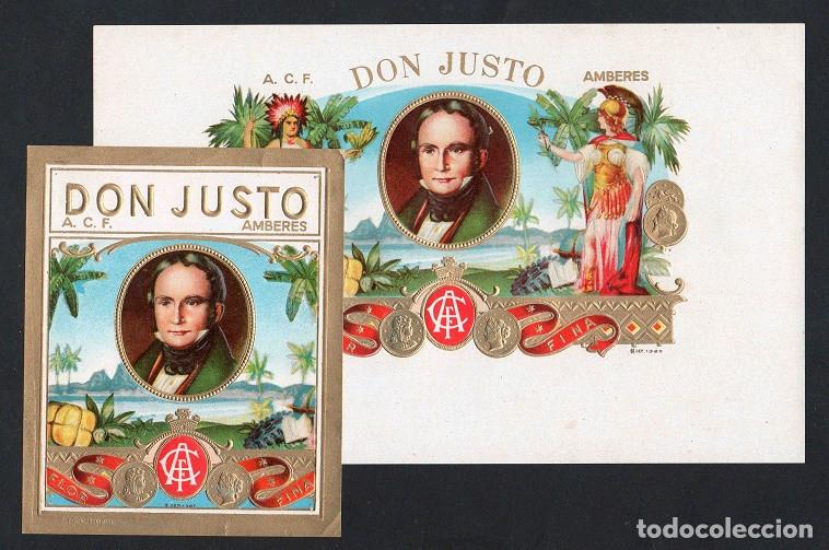 Vitolas de colecci&oacute;n: Vitolas, original litograf&iacute;as. Antiguas litograf&iacute;as de caja de tabacos. Don Justo.