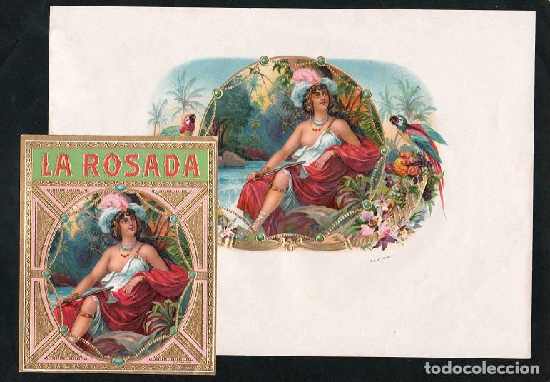 Vitolas de colecci&oacute;n: Vitolas, original litograf&iacute;as. Antiguas litograf&iacute;as de caja de tabacos. La Rosada.