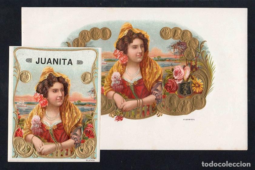 Vitolas de colecci&oacute;n: Vitolas, original litograf&iacute;as. Antiguas litograf&iacute;as de caja de tabacos. Juanita.