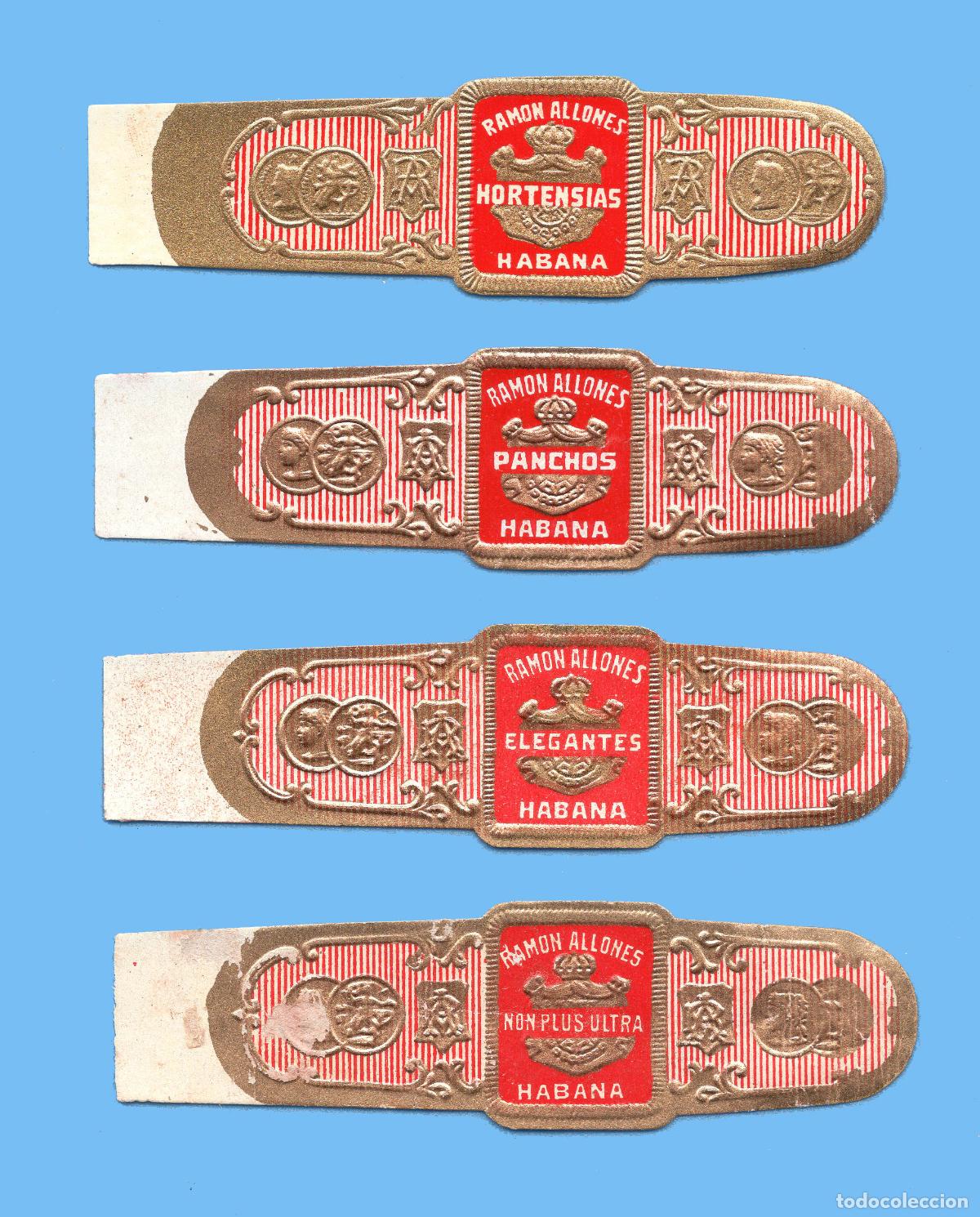 Vitolas de colecci&oacute;n: 4 VITOLAS CUBANAS ANTIGUAS - MARCA RAM&Oacute;N ALLONES - FORMATO T&Iacute;PICO DE LA MARCA - ESCUDO